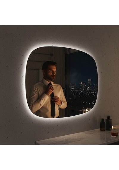 30x40 Cm Touch Sensörlü Led Aydınlatmalı Asimetrik Ayna Dimmer Özellikli Günışığı 6500k 6 Boyut Modern Duvar Dekoru Sarı