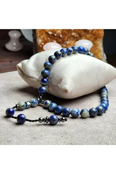 %100 Doğal Lapis Lazuli Taşı Tesbih Sistem Kamçılı Mavi