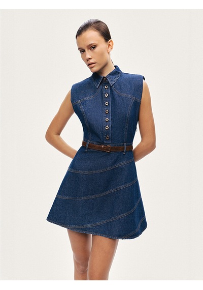 Nocturne Kemer Detaylı Mini Denim Elbise N26yd2737 Koyu Mavi