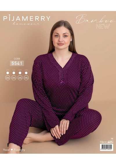 Pijamerry Kadın Büyük Beden Dantel Yaka Bambu Uzun Kol İnce Pijama Takımı 5541 - 1 Adet Mürdüm Pijamerry Kadın Büyük Beden Dantel Yaka Bambu Uzun Kol İnce Pijama Takımı 5541 - 1 Adet Mürdüm