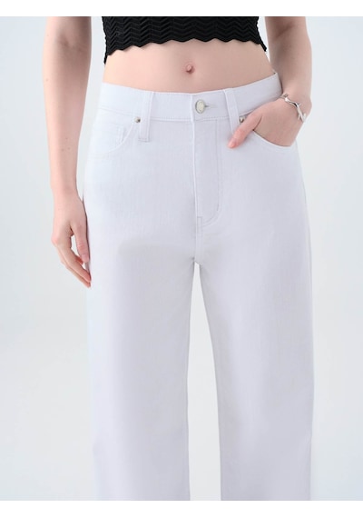 Loft Wide Leg Regular Fit Beyaz Kadın Jean Pantolon Lf2039976 Beyaz