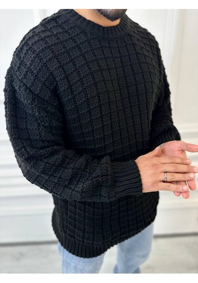 Elku Moda Kazak Oversize Kare Örme Desenli Naturel Pamuk Bol Kesim Tüylenmeyen Salaş Triko Kazak Siyah Elku Moda Kazak Oversize Kare Örme Desenli Naturel Pamuk Bol Kesim Tüylenmeyen Salaş Triko Kazak Siyah