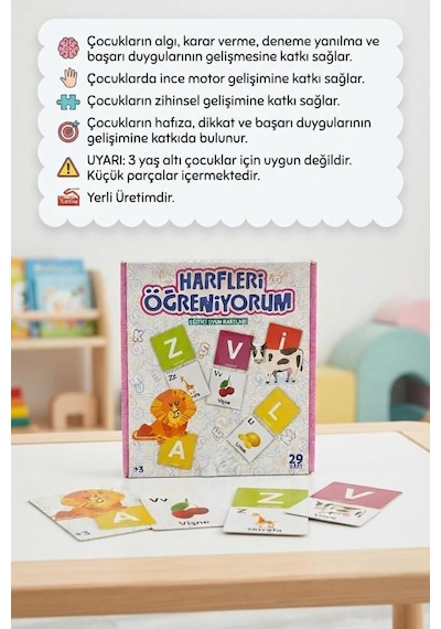 Harfleri Öğreniyorum - Okul Öncesi Eğitici Zihinsel Ve Motor Gelişim Destekleyici Oyun Kartları
