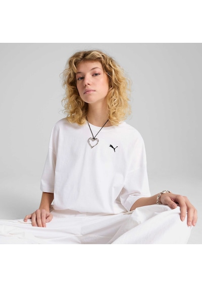 Puma Wardrobe Ess Kadın Oversize Kısa Tişört 629743 02 Beyaz
