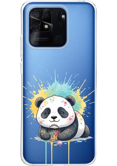 Redmi 10c İle Uyumlu Splash Panda Tasarımlı Şeffaf Silikon Kılıf Şeffaf