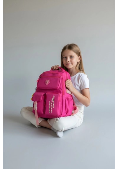 Pembe Fuşya Kore Model Çok Bölmeli Suya Dayanıklı Okul Çantası Yerli Üretim