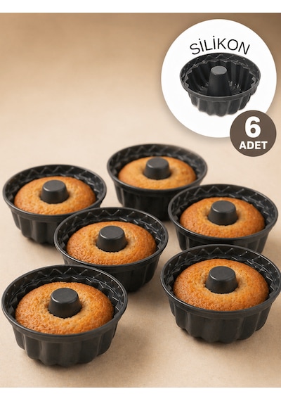 Beylini 6'lı Silikon Oval Mini Kek Kalıbı Yapışmaz Muffin Kek Kalıbı Seti Şekilli Mutfak Kek Kalıbı Seti Antrasit