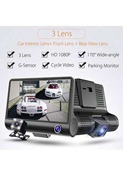 Kingboos D-218 1080P Fhd 4" Ekran 3 Kameralı Araç İçi Kamerası.