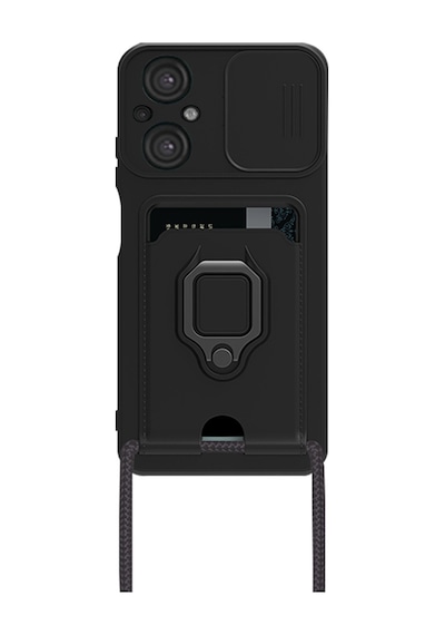 Xiaomi Poco M5 Uyumlu Kılıf Zuma Kartvizitli Yüzüklü Silikon - Siyah