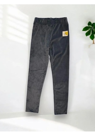 Zekids Kız Çocuk Bel Lastikli Parlak Kadife Tayt Pantolon-14343 Füme