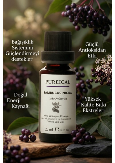 Pureıcal Sambucus Nigra Karamürver Pelargonium Ekinezya Zencefil C Vitamini Çinko 20 Ml