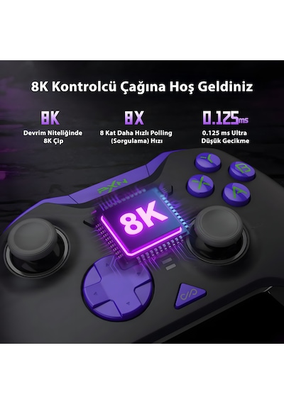 Pxn P5 8k Kablosuz Gaming Controller Kapasitif Joystick, 8000hz Polling, Hall Effect Tetik, 4 Makro Tuş,