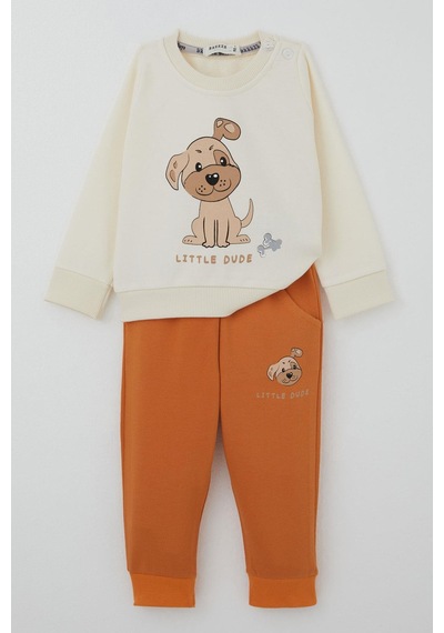 Breeze Erkek Bebek Eşofman Takımı Sevimli Köpekçik Baskılı 6 Ay-2 Yaş, Krem Krem