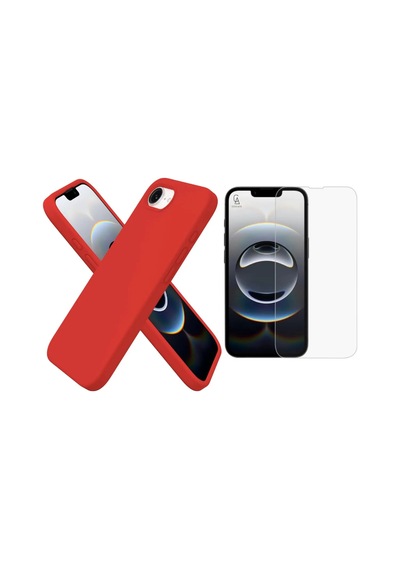 Apple Uyumlu iPhone 16e İçi Kadife Lansman Kılıf Ve Temperli Cam Ekran Koruyucu Kirmizi