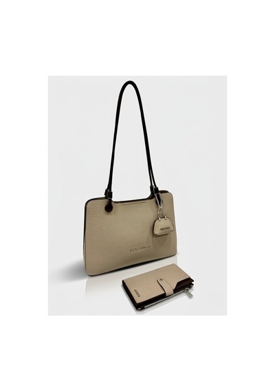 Just Polo Kadın Büyük Boy Premium Gümüş Logolu El Çantası Ve Cüzdanı Kombin Tote Bag Ebat : 22 X 34 Cm Kum Kahve Kombin