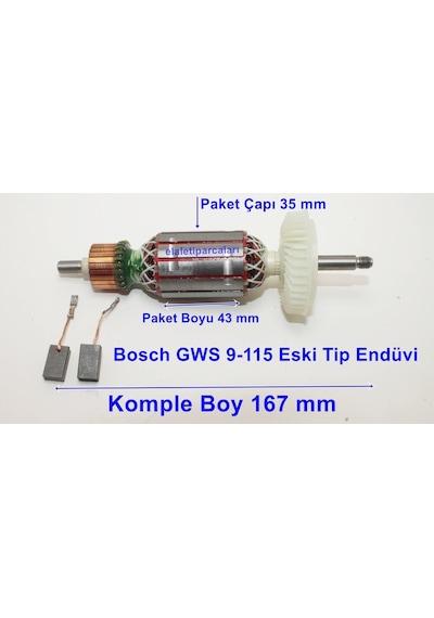 Bosch Uyumlu Tipi GWS 9-115 Endüvi Rotor Kollektör ve Kömürü