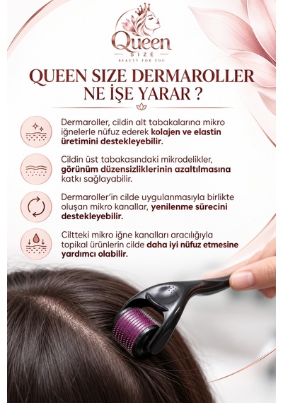 Queen Size Dermaroller 0.5 Mm 540 İğneli Cilt Bakım Rollerı Ve 30 Ml Cilt Bakım Spreyi 2 Li Set + Koruyucu Saklama Kutusu