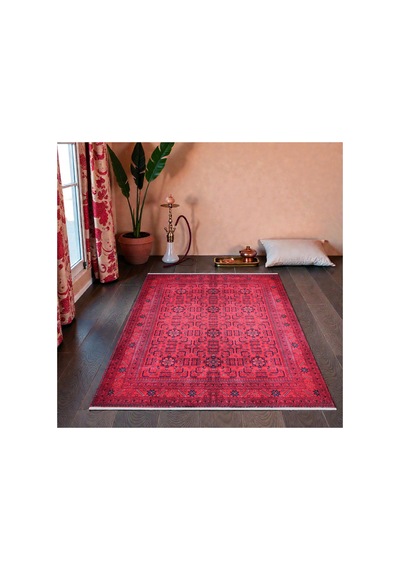 Kırmızı Oryantal Desenli Kilim Kaymaz Taban, Yıkanabilir, Salon & Oturma Odası Kırmızı Kırmızı