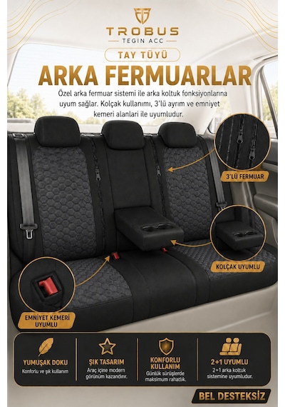 Opel Insignia 2008 Ve Sonrası Uyumlu Altay Bel Destekli Tay Tüyü Oto Koltuk Kılıfı Füme
