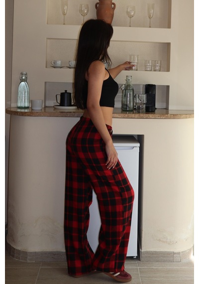 Madmext Bordo Ekoseli Kadın Pantolon Mg2401 Bordo