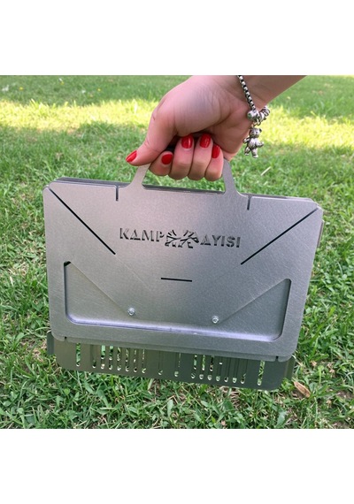 Kamp Ayısı Grillogybox Katlanır Pratik Asansörlü Mangal, 2mm Çelik, Özel Çantalı Gri