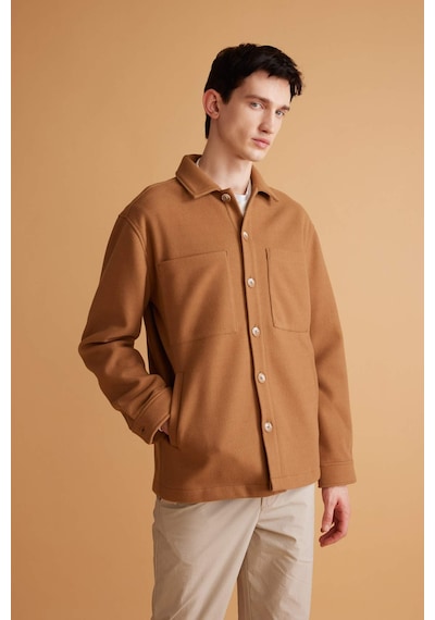 Defacto Relax Fit Polo Yaka Yün Görünümlü Gömlek Ceket B7382AX24SPBN302 Kahverengi