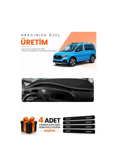 Ford Tourneo Connect 2023-2026 Uyumlu Torpido Koruma Örtüsü Oto Kılıfı - Siyah Gri