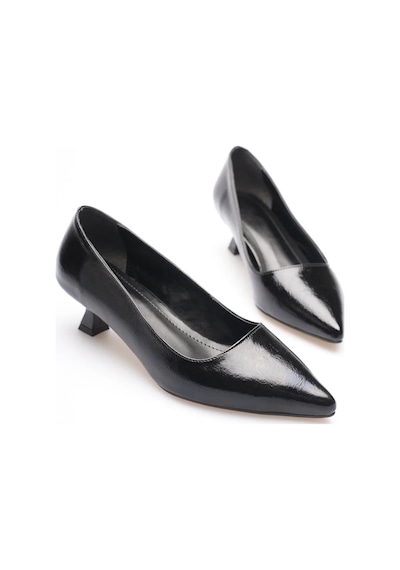 Trendella Kadın Siyah Kırışık Rugan Kısa Topuklu Stiletto Ayakkabı Tr20ms03c