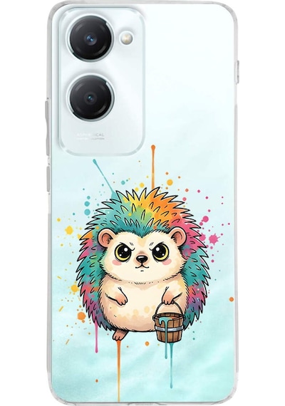 Vivo Y18 İle Uyumlu Splash Kirpi Tasarımlı Şeffaf Silikon Kılıf Şeffaf