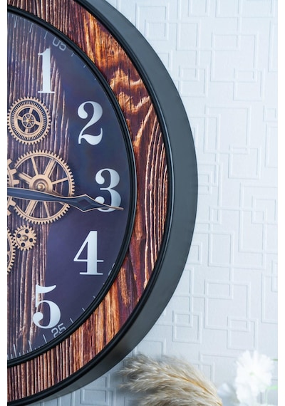 Dekoratif Çarklı Duvar Saati - 59 Cm Renkli