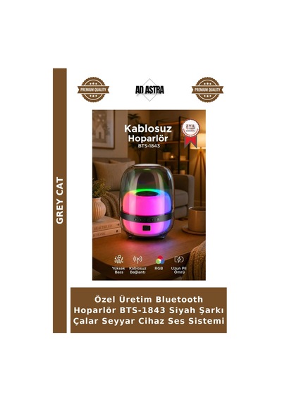 Özel Üretim Bluetooth Hoparlör Bts-1843 Siyah Şarkı Çalar Seyyar Cihaz Ses Sistemi