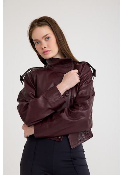 Oversize Bayan Deri Ceket Vb-15-bk-2808-24039 Bordo