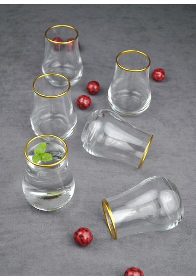 6 Adet Cam Altın Yaldızlı Kahve Yanı Bardağı 100 Ml Mini Su Bardak- Liona Gold