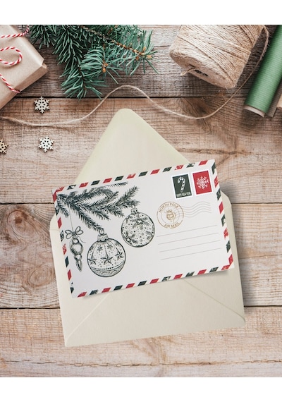 Yılbaşı Çam Ve Küre Temalı Kartpostal Ve Zarf Seti, Yeniyıl Tebri