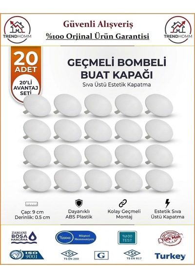 Trendhomm Buat Kapağı - Beyaz - Bombeli Kapak - 20 Adet
