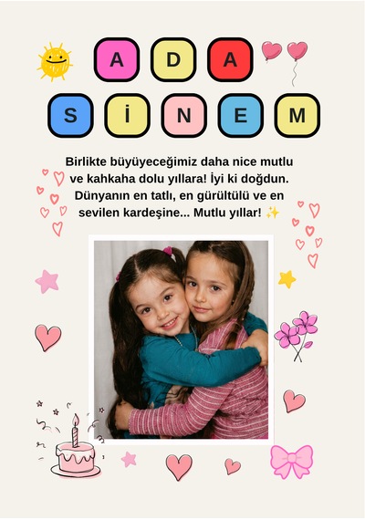 Kişiye Özel Çocukluk Fotoğraflı Poster İsim, Mesaj Ve Fotoğrafla Unutulmaz Hediye Tasarımı 15x21
