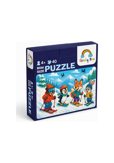 Hayvanlar Kayakta Mini Puzzle 40 Parça 3-7 Yaş Eğitici Çocuk Puzzle Yapboz