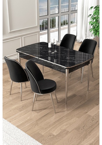 Canisa Pale Serisi 80x132 Açılabilir Siyah Mermer Desen Mutfak Masa Takımı 4 Siyah Sandalye Krom Detay Masa Siyah Mermer Desen Sandalye Siyah Krom Ayak Canisa Pale Serisi 80x132 Açılabilir Siyah Mermer Desen Mutfak Masa Takımı 4 Siyah Sandalye Krom Detay Masa Siyah Mermer Desen Sandalye Siyah Krom Ayak