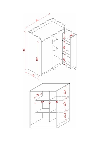 Asra Trend MK-08 %100 MDF 80x102 cm Çok Amaçlı Mutfak Kiler Dolabı Kapak İçi Raflı Kahve Köşesi Beyaz