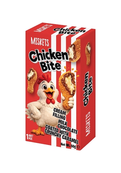 Miskets Chicken Bite Tavuk Budu Çikolata Akışkan Karamelize Bisküvi Kaplı Krema Dolgulu Çikolata 4'lü Paket 50 G X 4 Adet