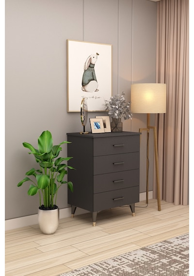 Asra Trend 4 Çekmeceli Şifonyer ŞF-01 %100 MDF Modern Depolama Ünitesi Antrasit