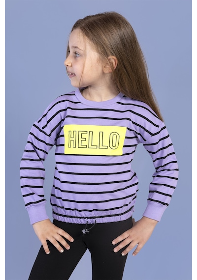 Toontoy Kız Çocuk Çizgi Desenli Baskılı Sweatshirt Lila