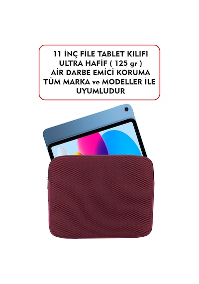 Dada Ultra Hafif 125gr Bordo Renk File Tablet Kılıfı 10"-11" inç Air Darbe Emici Korumalı Unisex