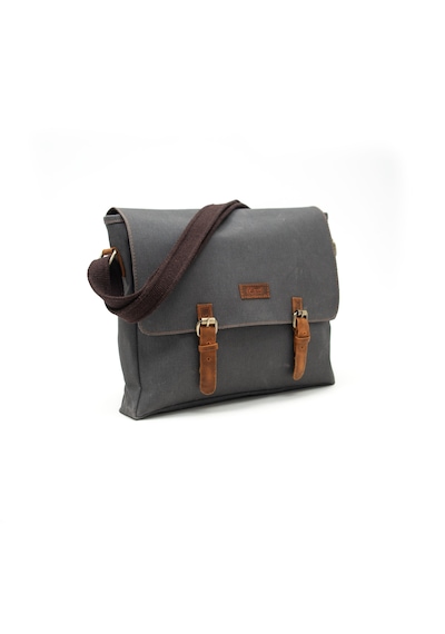 Gillario Design 03 Kanvas - Deri 15.6 Inch Postacı Laptop Çantası Gri