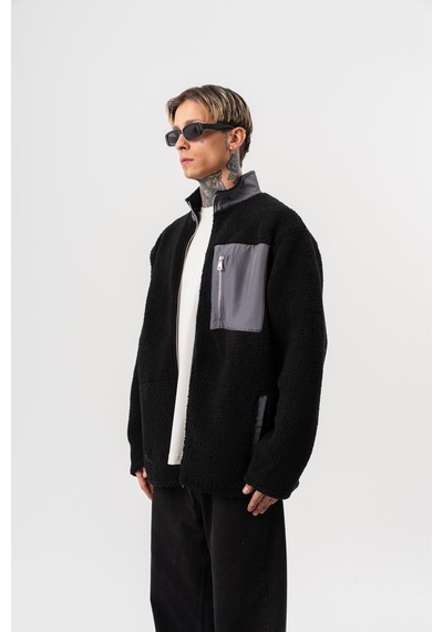 Respire Erkek Zip Oversize Teddy Ceket Siyah