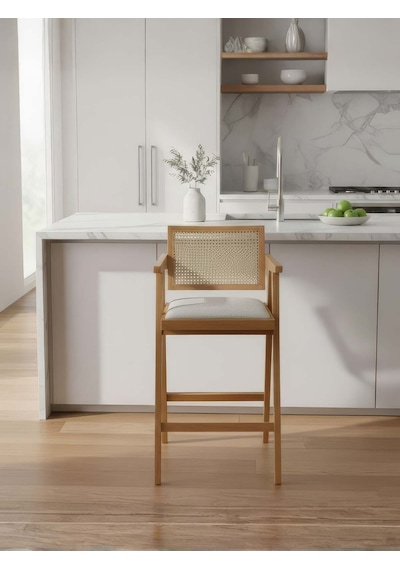 Luna Hazeranlı Ahşap Bar Sandalyesi Natural