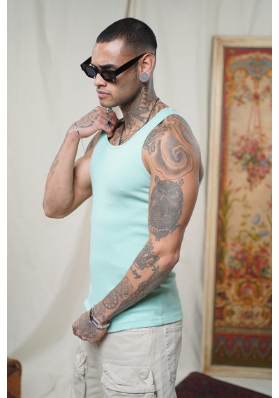Slim Fit Kaşkorseli Esnek Düz Erkek Sporcu Atlet Mint Yeşili