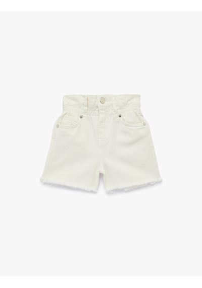 Koton Pamuklu Cepli Yüksek Bel Denim Şort Beyaz 6skg40005ad
