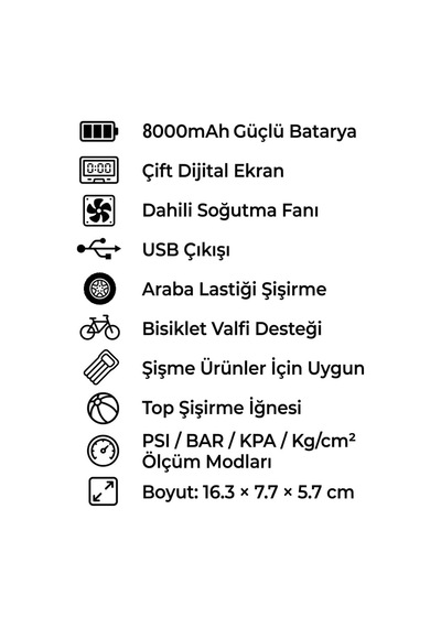 Tr 8000mah Akü Takviye Ve Lastik Şişirme Kompresörü Taşınabilir Jump Starter, Dijital Hava Pompası, Usb Powe