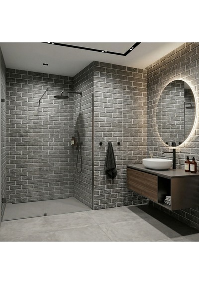 30x60 Cm Kendinden Yapışkanlı Duvar,banyo,tezgah Arası Kaplama Gri Tuğla Desen 6 Adet 30 X 60 Cm